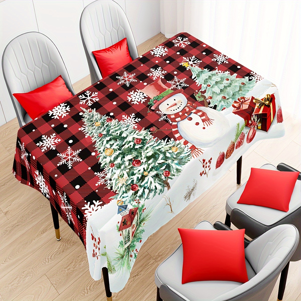 Polyester Tablecloth Merry Christmas Table Cover Buffalo - Temu