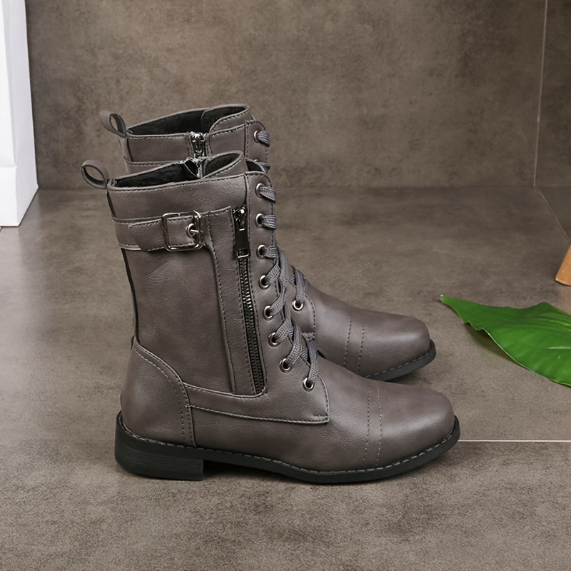 low heel combat boots