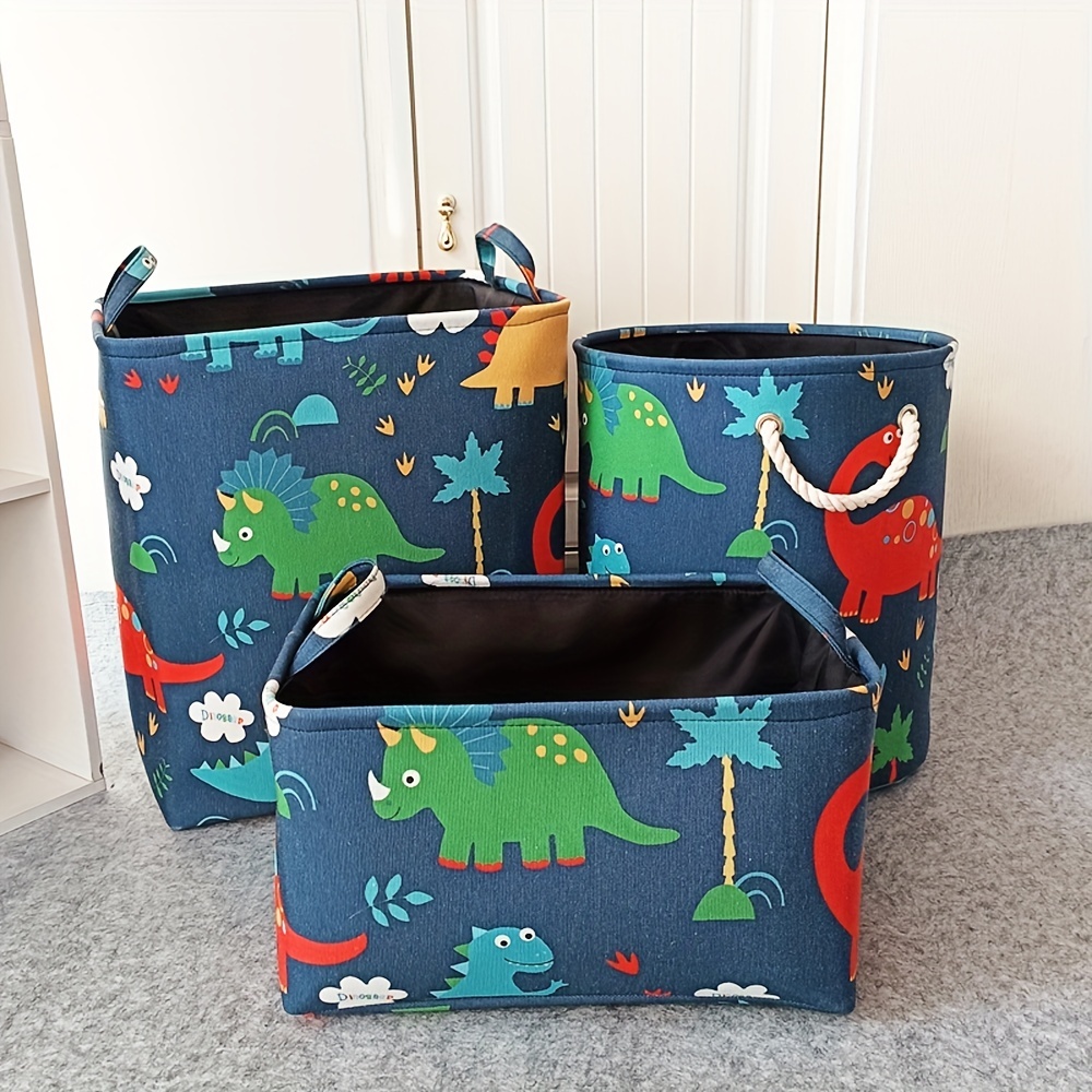 

1pc Fabric Sundries Storage Basket, Cartoon Dinosaur Pattern Storage Box For Kids Toys Clothes, Large Capacity Toy Storage Bin, Laundry Hamper With Handles, Laundry Basket For Home Organizer