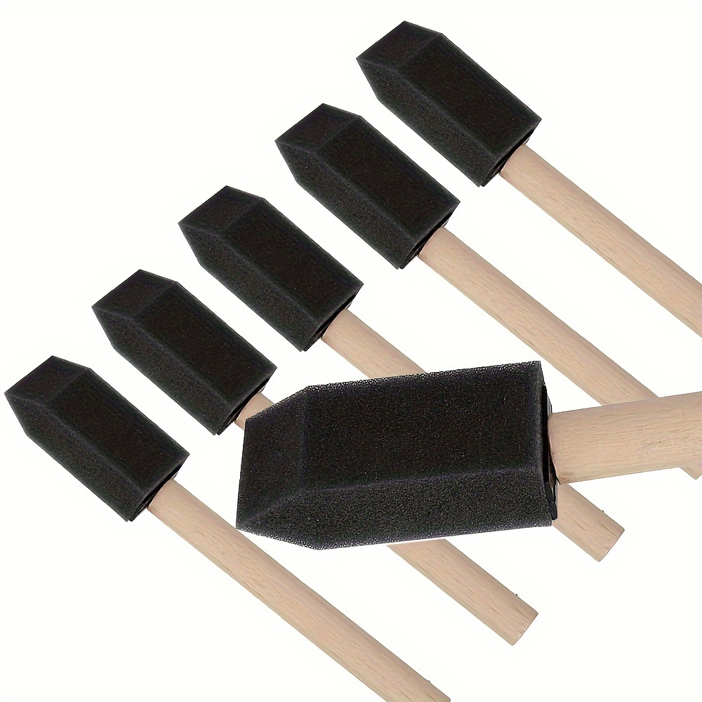 12 Pcs Foam Brushes Black Sponge Paint Brushes Wooden Handle Sponge Brushes  for Painting, Staining, Drawing, Varnishes, DIY Craft Projects, 4 Assorted