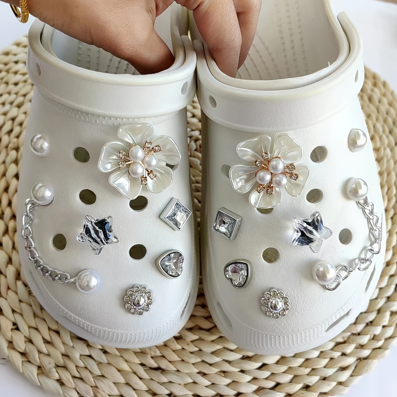 Fashion Rhinestone Faux Pearl Series Shoes Charms For - Temu