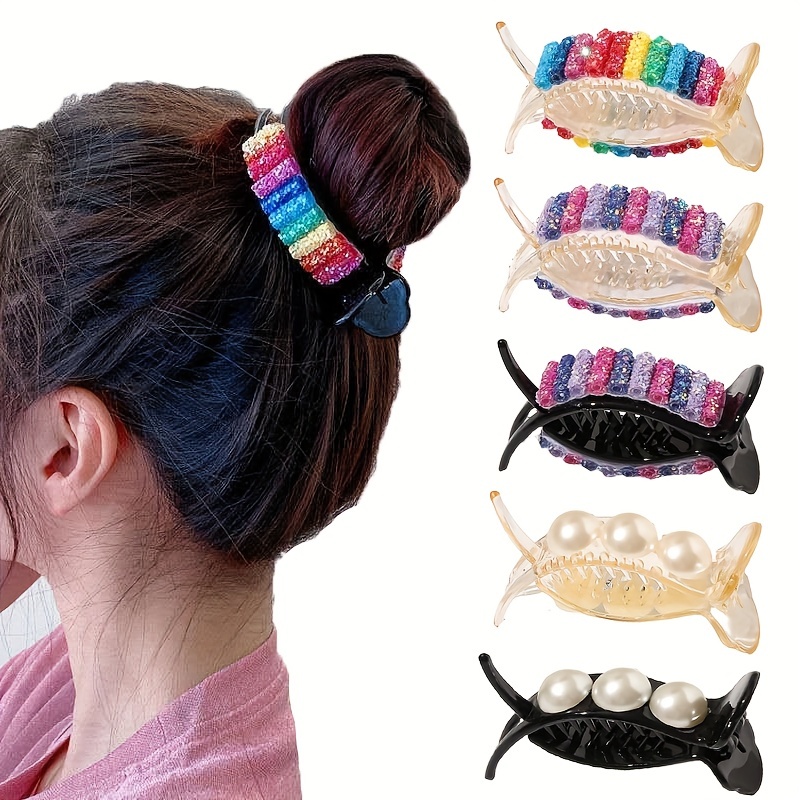

6pcs Rainbow Color Hair Claw Clip Sequin Hair Clip Colorful Cute Ponytail Holder Hair Clip Women Duck Billed Hair Claw