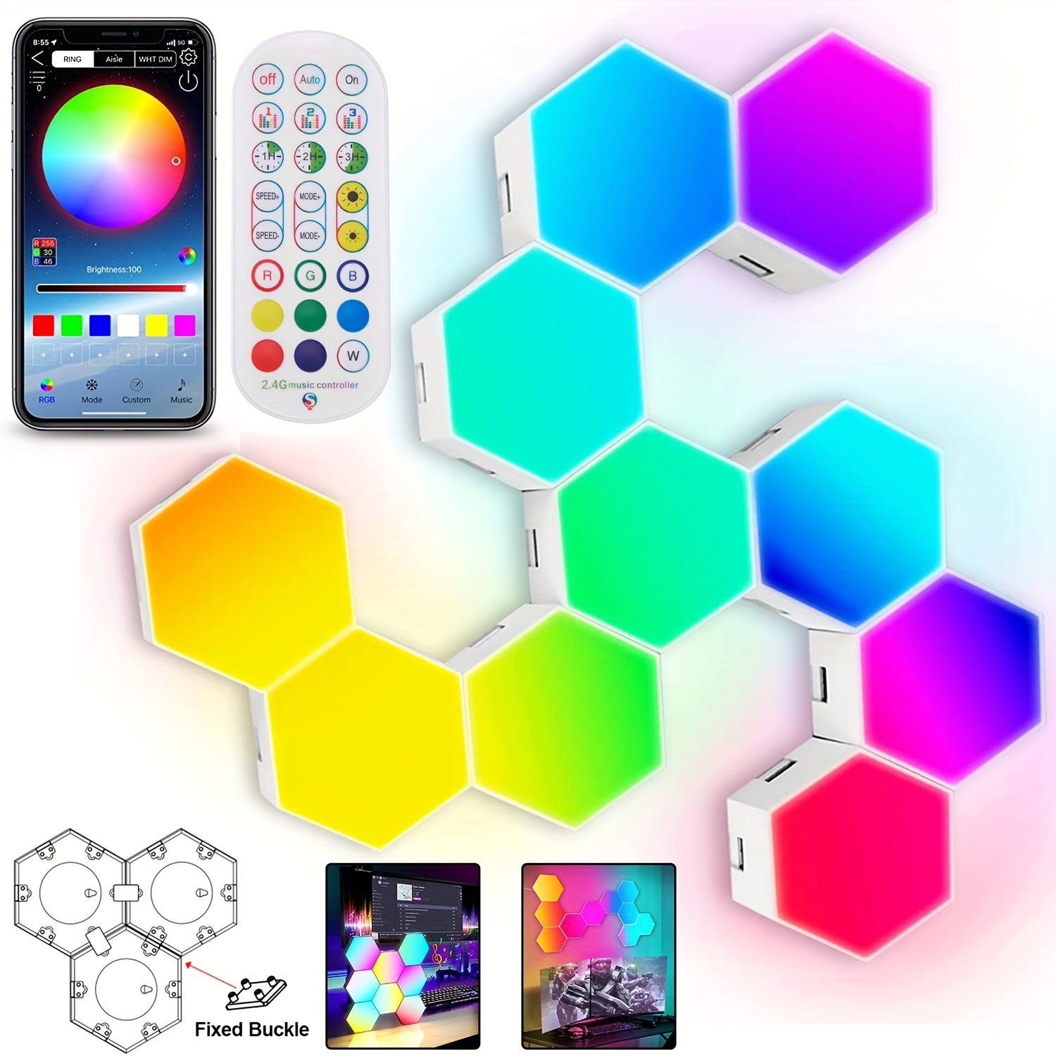 Dream Color Smart Ic Led Hexagon Light Table And Wall Decor - Temu
