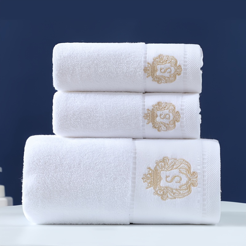 

3pcs Embroidered Towel Set, Household Cotton Towel, Soft Hand Towel Bath Towel, Absorbent Towels For Bathroom, 1 Bath Towel & 2 Hand Towel, Bathroom Supplies, Gifts For Women Men, Bathroom Accessories