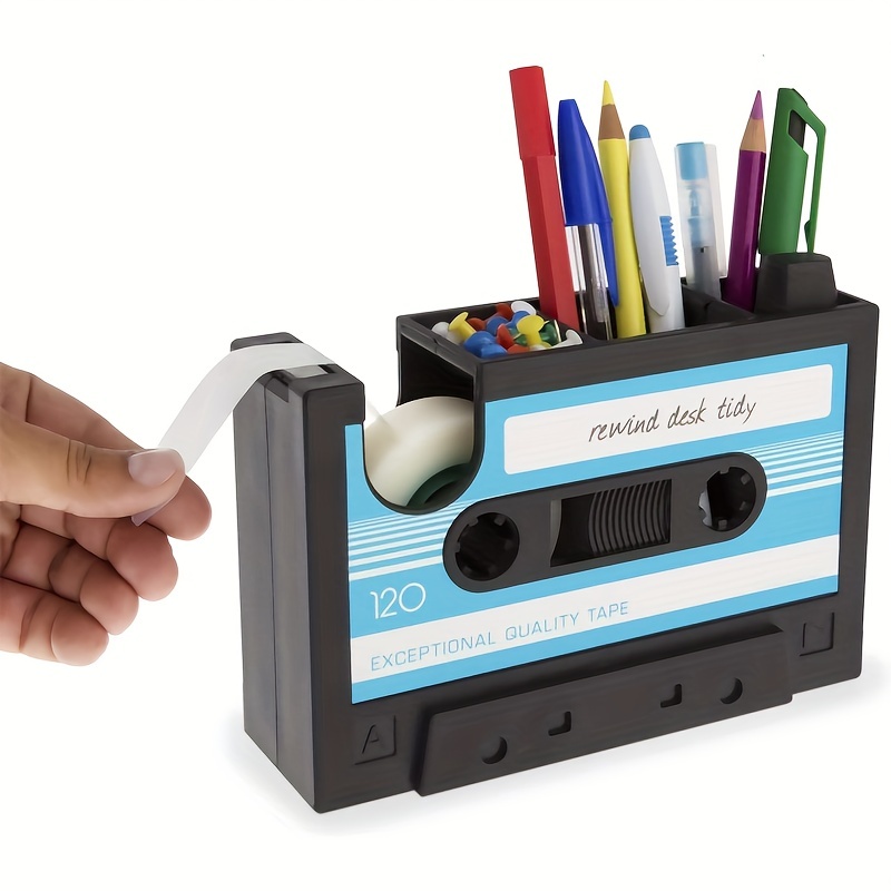 Retro Tape Shape Desktop Pen Holder Cutter Office Stationery