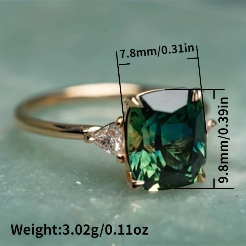 Men's Square Emerald Solitaire Zircon Engagement Ring