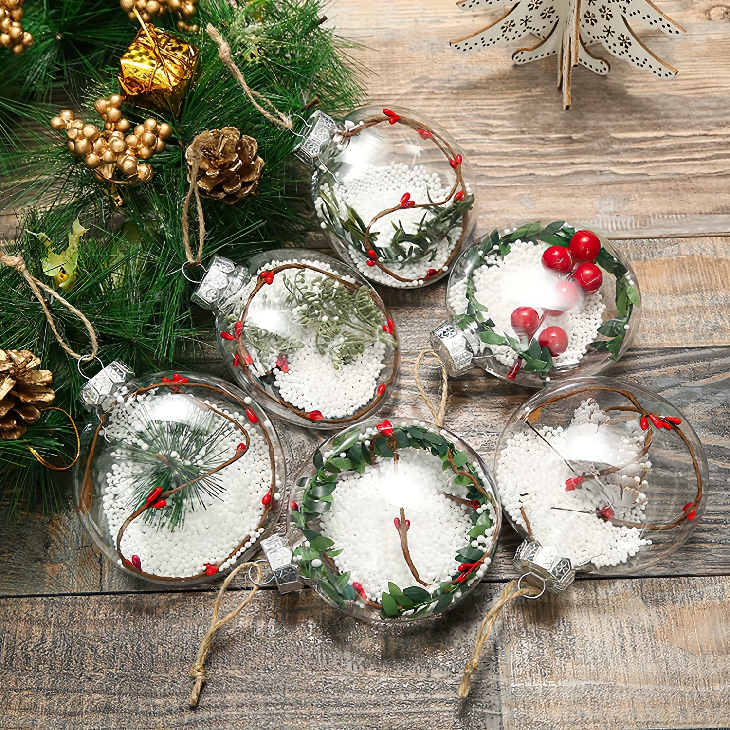 6 PCS Clear Plastic Fillable Ornaments,Transparent DIY Craft Ball,Clear DIY  Christmas Decorative Hanging Ornament for Wedding,Party,Home Decor(100mm) 