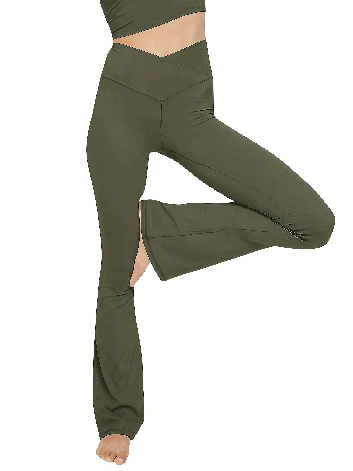 Buy Women's Bootcut Yoga Pants Work Pants Crossover Split Hem Full Length  Flare Leggings with Pocket, Brown, Small at