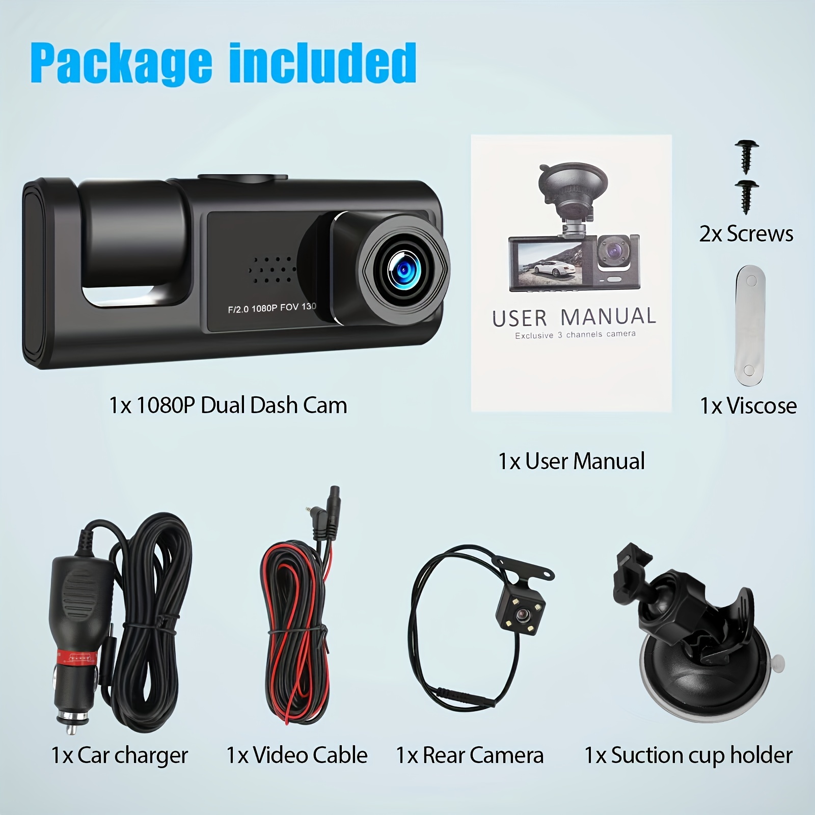 3 Channel Dash Cam For Car Camera 1080p Video Recorder - Temu