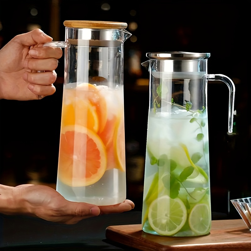 Glass Pitcher with Lid and Spout, Glass Water Pitcher for Fridge, Glass  Carafe for Iced Tea, Hot/Cold Water, Coffee, Juice, Lemonade