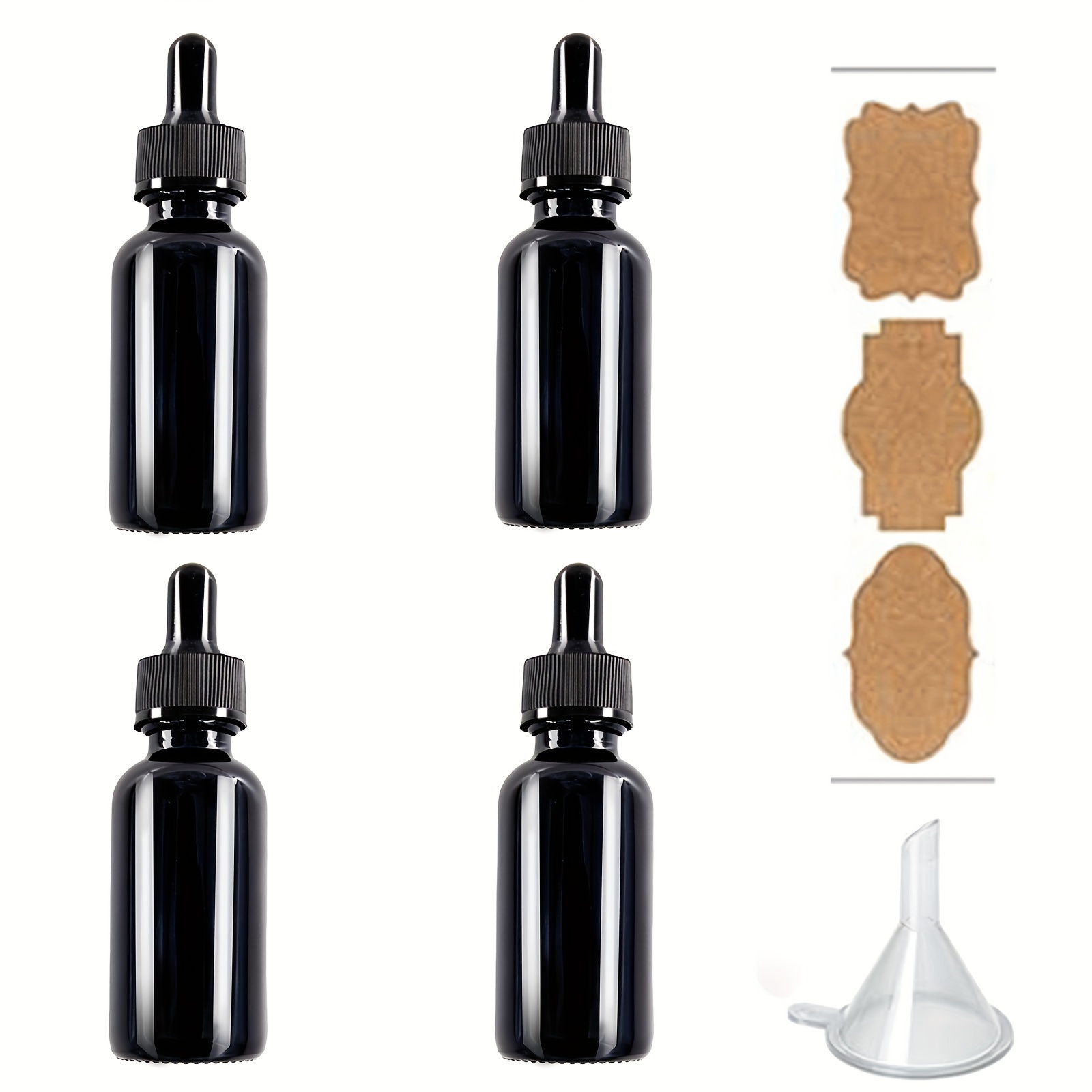 

4pcs 1oz (30ml) Uv Protection Pure Black Boston Bottle, Black Glue Head Dropper Bottle (with Bonus Label And Funnel)