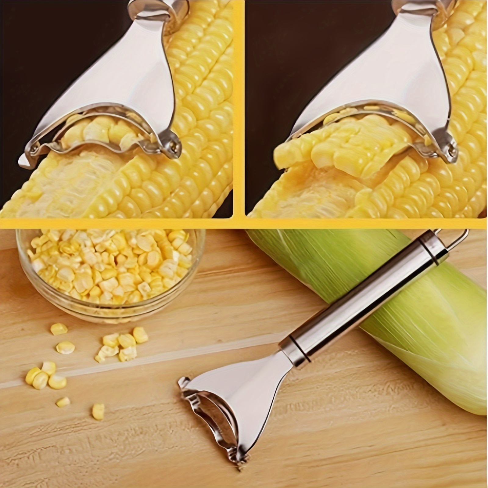 mooshion Corn Peeler, Corn Stripper for Corn on The COB Remover Tool,Stainless Steel Multifunctional Kitchen Grips Corn Planer COB Cutter Kernels, with Hand