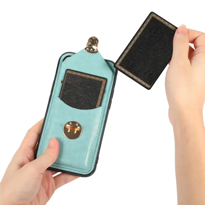 Green Lanyard Wallet Card Shatterproof Faux Leather Phone - Temu