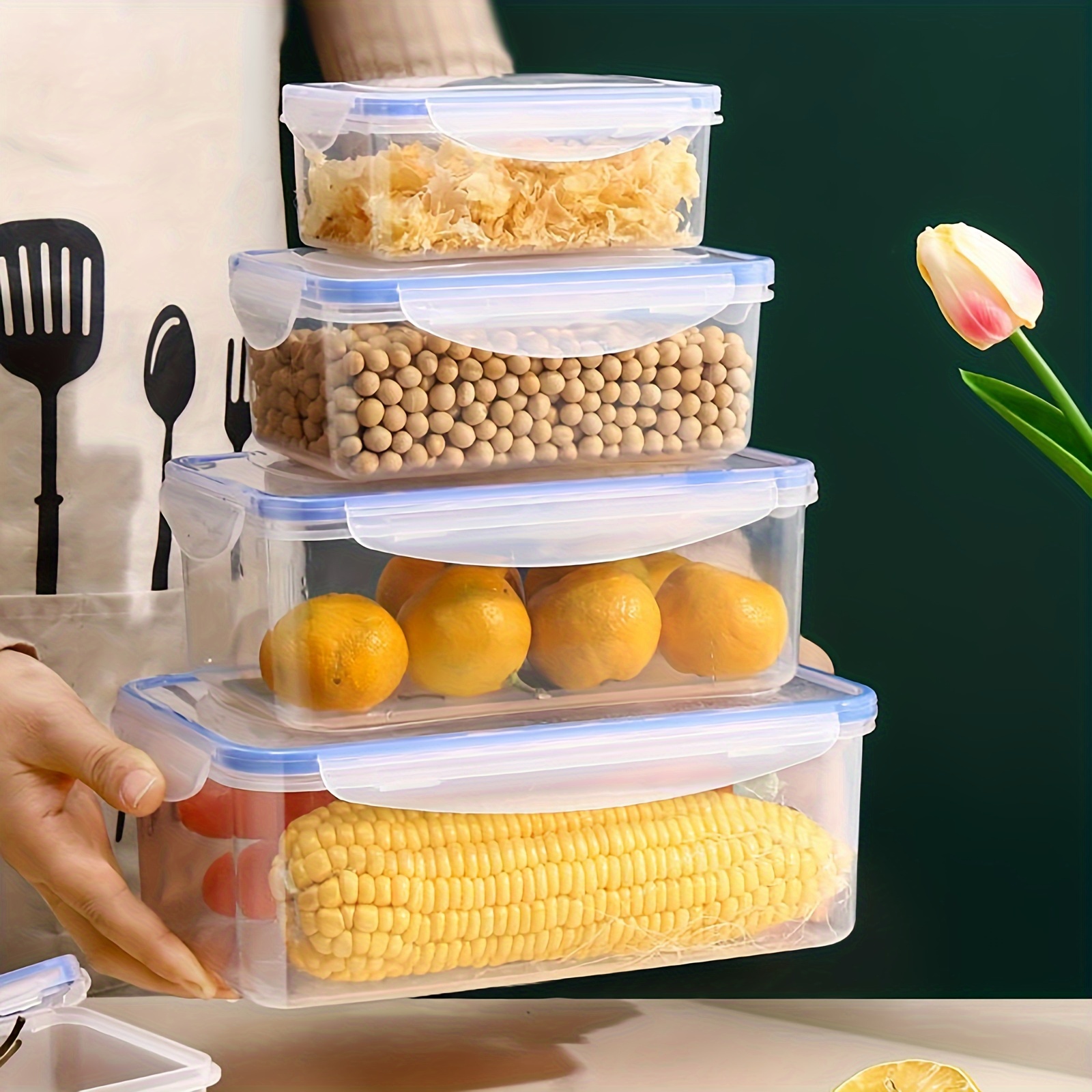 Jlong Refrigerator Storage Box Can Be Stacked with Lid Sealed Food Crisper Box Can Be Refrigerated Microwave Oven Heated Grain Storage Box Large
