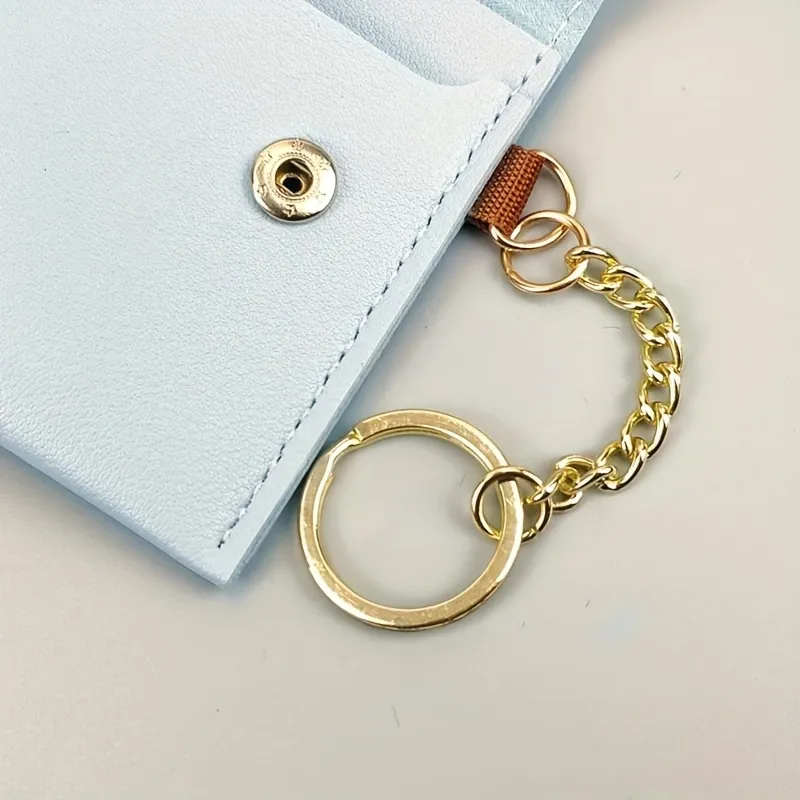 Mini Snap Button Coin Purse, Fashion Pu Leather Card Holder, Foldable Wallet  With Keychain - Temu