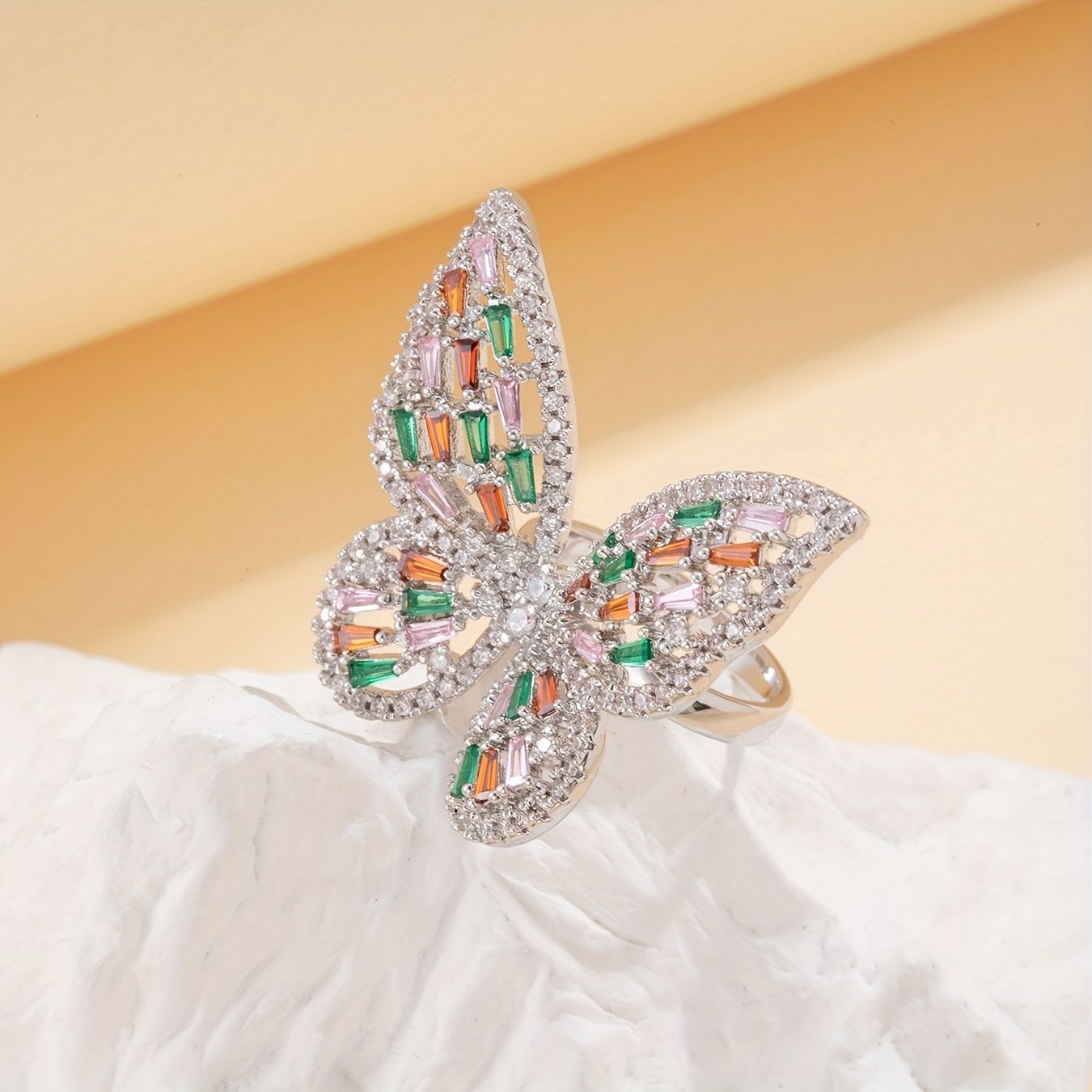 Chic Wrap Ring Trendy Butterfly Design Paved Shining - Temu