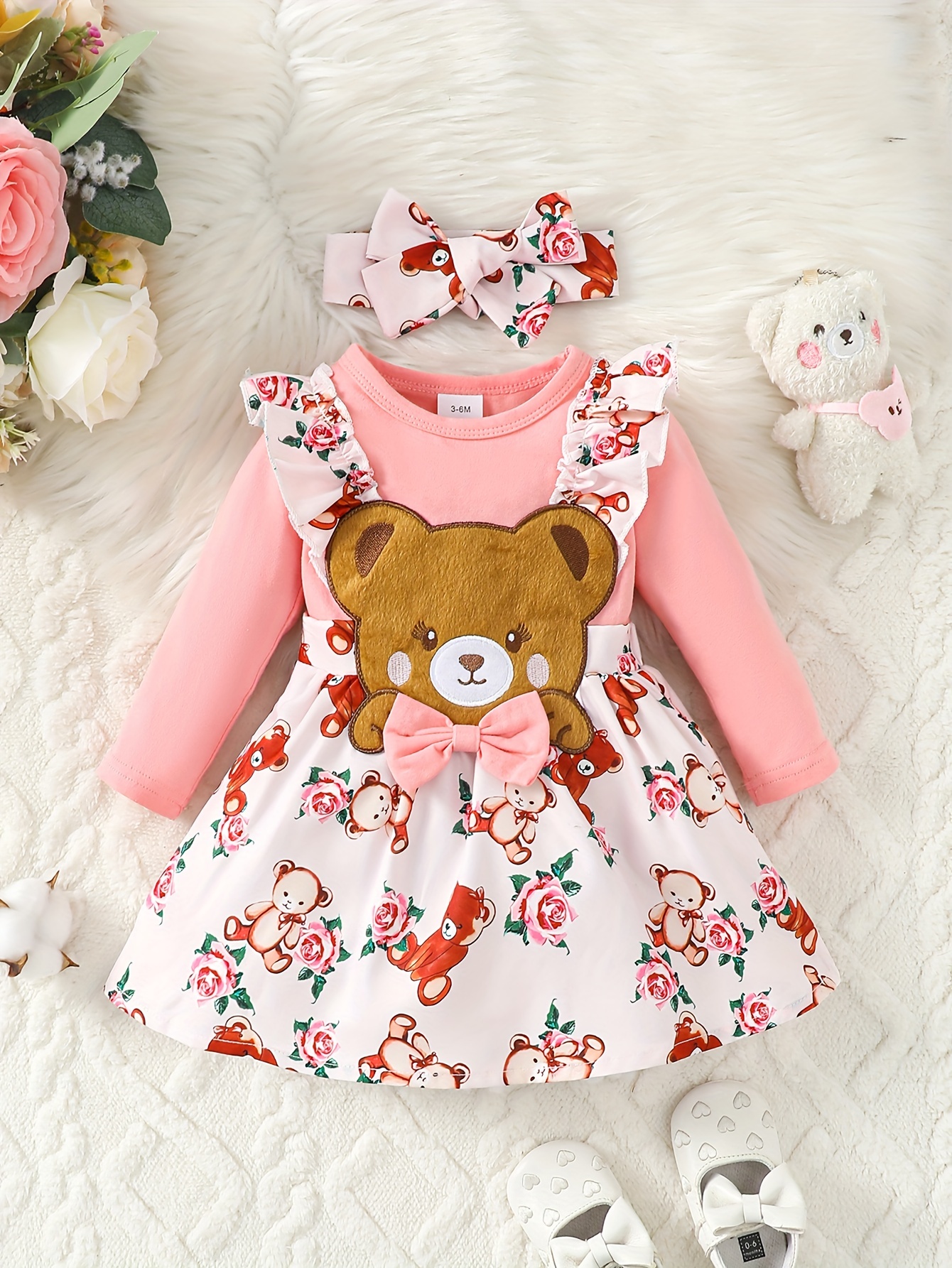 Girl's Plaid Pattern Teddy Fleece Dress & Bear Pattern Bag Set, Doll Collar  Long Sleeve Dress, Kid's Clothes For Spring Fall - Temu