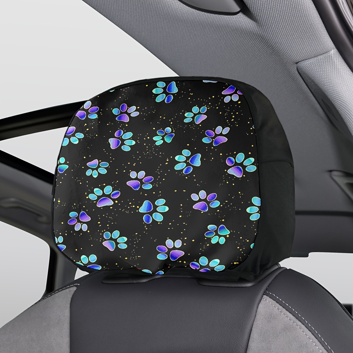 1pc Blau Lila Galaxy Pfote Auto Kopfstützenbezüge - Kopfstützen-Schutzbezug  Für Frauen & Männer, Auto-Innenzubehör Universal Fit Für Alle Auto-Modelle