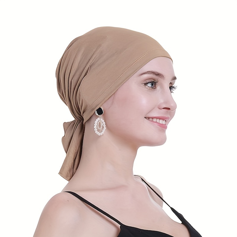 

Solid Color Tie Back Undercap For Women Elastic Breathable Head Wraps Chemo Cap Ramadan Headscarf Beanies Hats