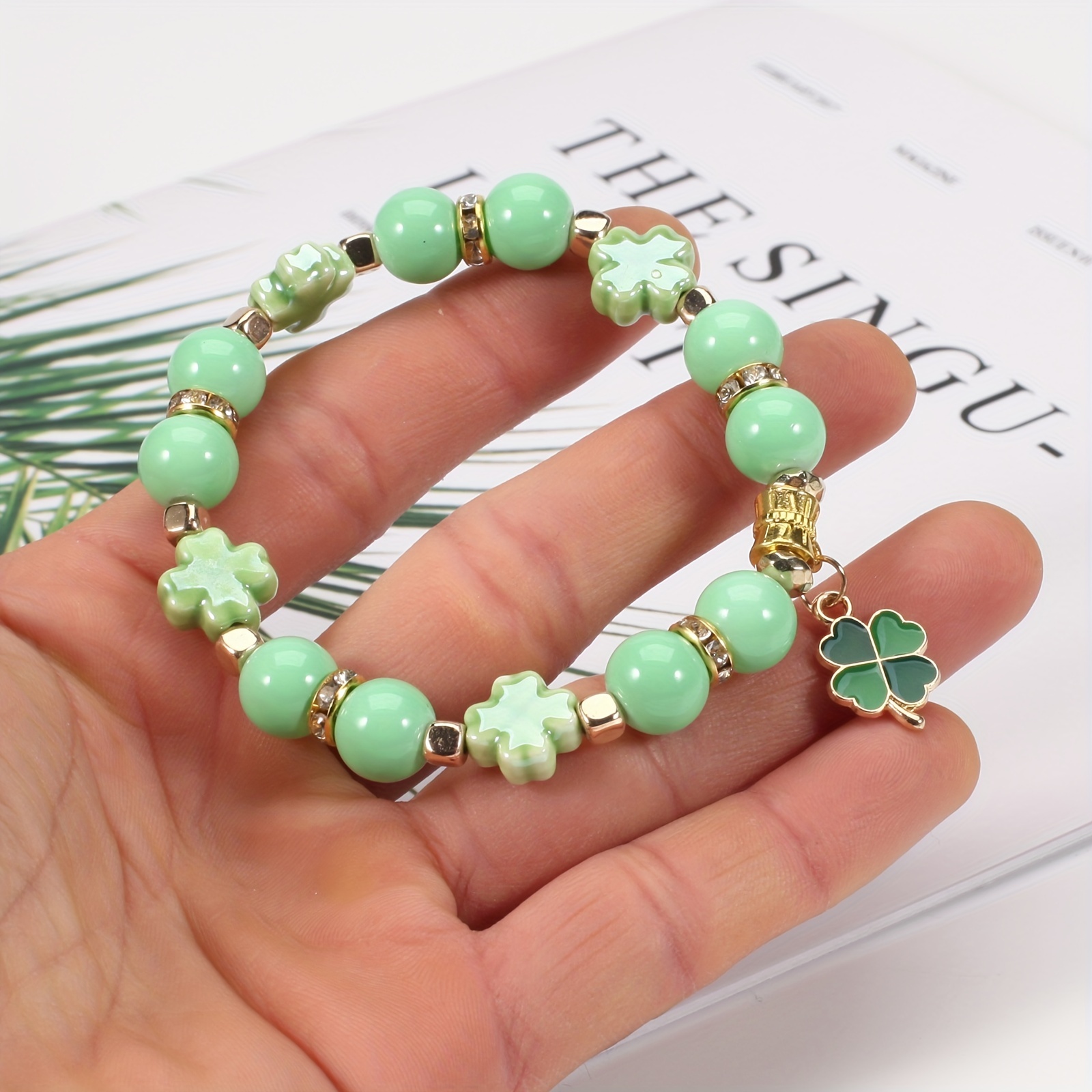 St. Patrick's Day Bracelet Four Leaf Clover Shape Pendant Hand Jewelry  Decor For Women - Temu