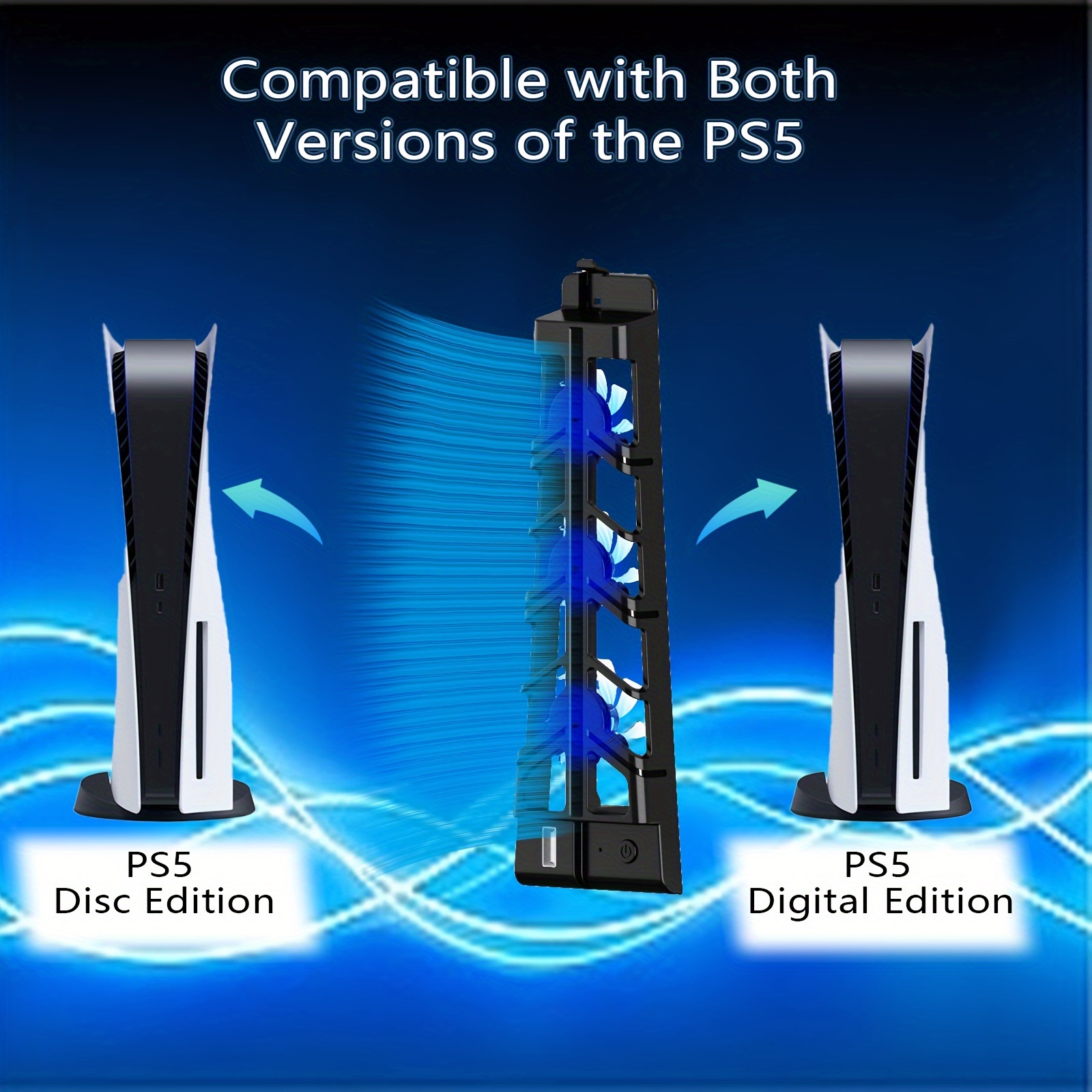 RGB Cooling Fan for PS5 Slim Disc/Digital Edition External Rear Adjustable  Fan with RGB for PS5 Slim Console Game Accessories