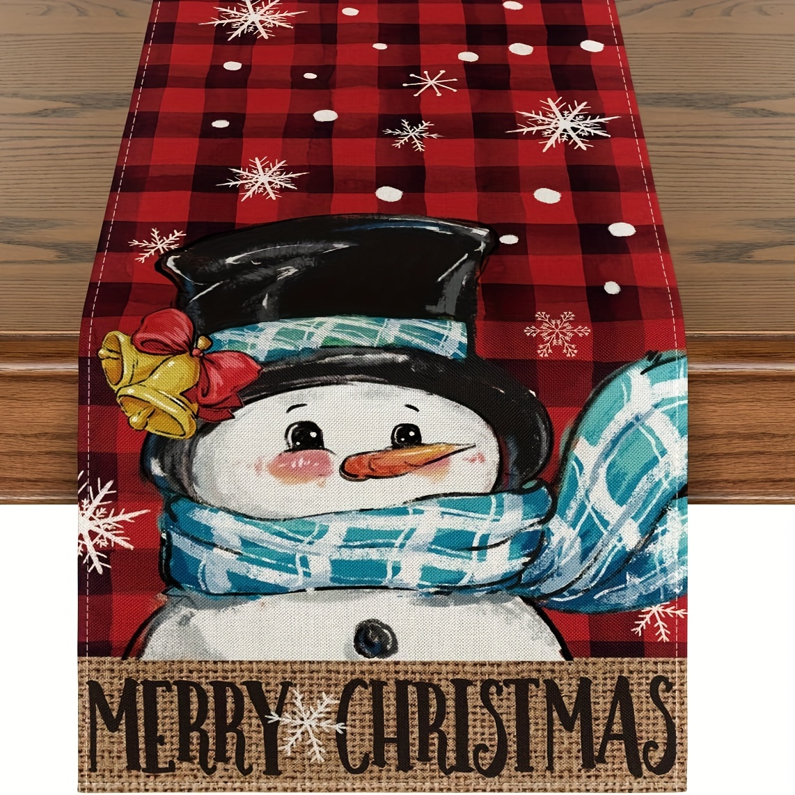 Camino de mesa navideño con muñeco de nieve, decoración navideña para mesa  de comedor y cocina, 13x72 pulgadas