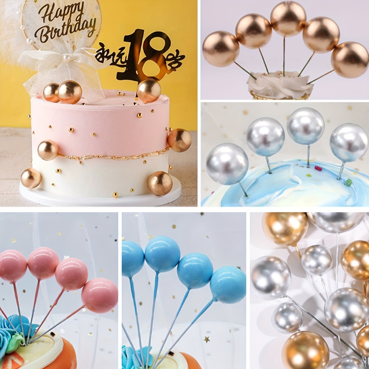 Cake Ball Toppers, Pink White Gold Cake Decorations 20pcs -  Hong Kong