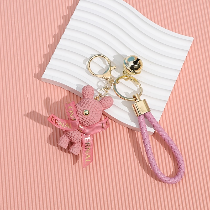 1pc Ladies' Pink Creative Cartoon Rabbit Shaped Resin Keychain