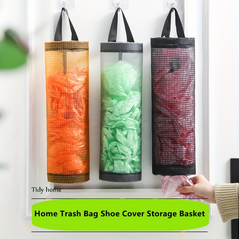 Plastic Bag Holder Dispensers Folding Mesh Garbage Bags Hanging Storage Bag  Trash bags Holder Organizer Recycling Grocery Pocket Containers with 2 Hooks  for Home and Kitchen 2pcs Black & Green : 