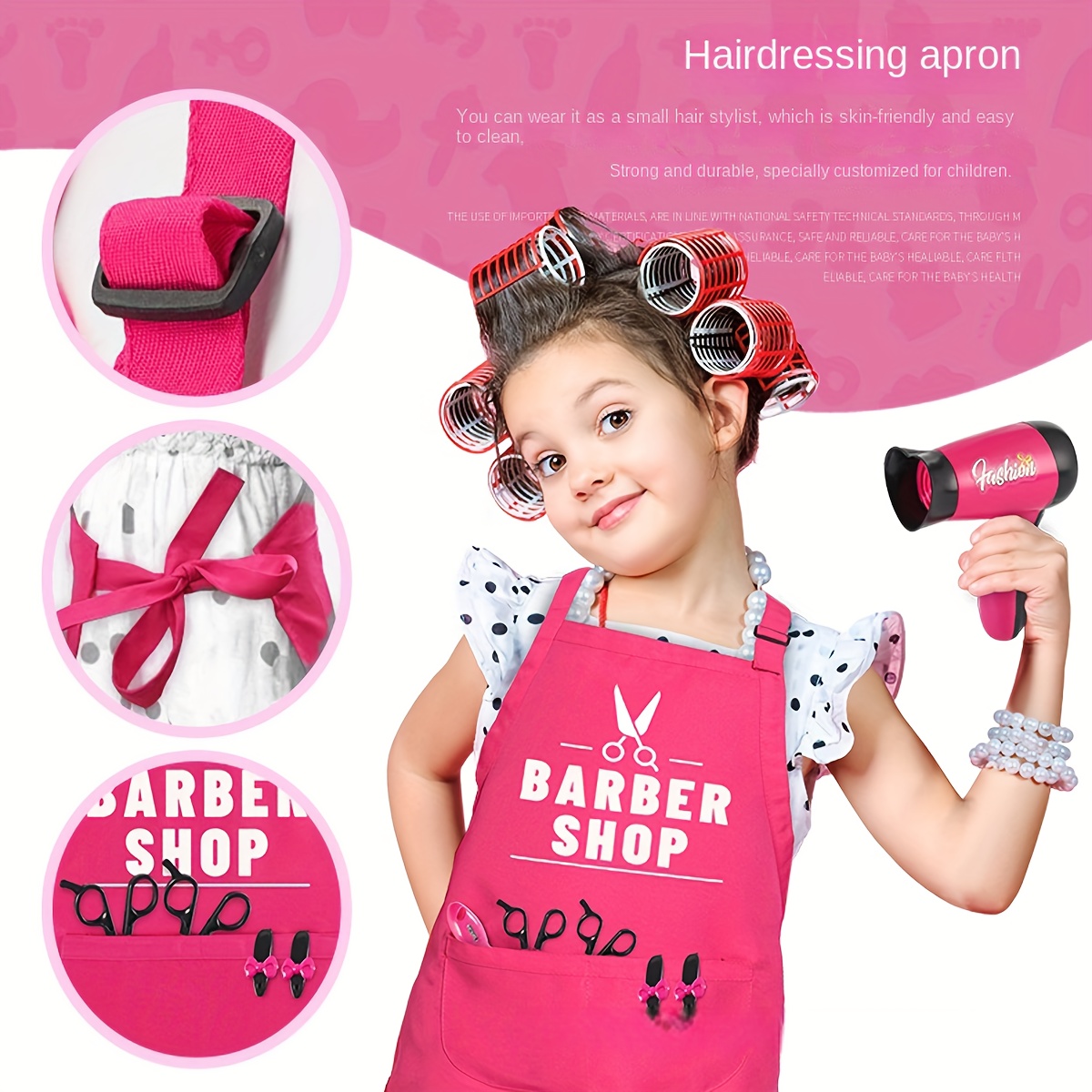 Pink Hair Stylist Apron with Rhinestone Tools for Hairdresser Cosmetologist  o