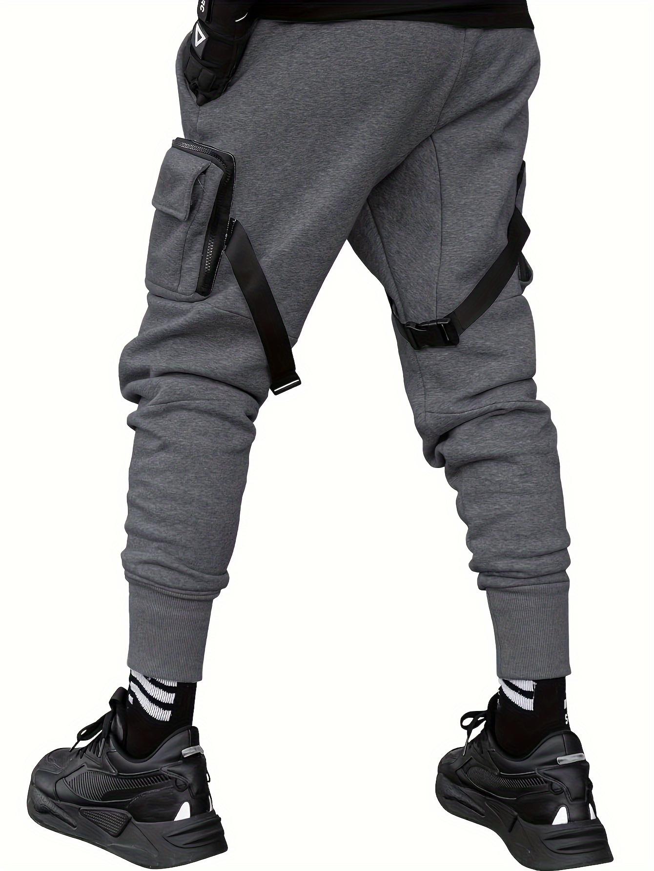 men' gray cargo pants zippered pockets polyester - Temu