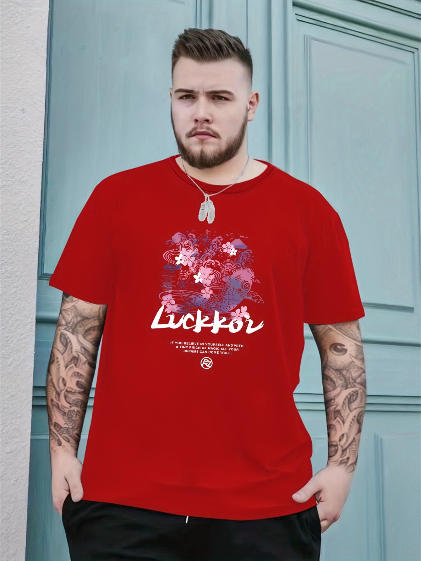 Plus Size Fish Letter Print Men's Stylish T shirt Summer - Temu United ...