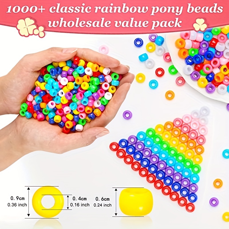 100Pcs Pony Beads Multi-Colored 6X9mm Rainbow Pony Beads Bulk for