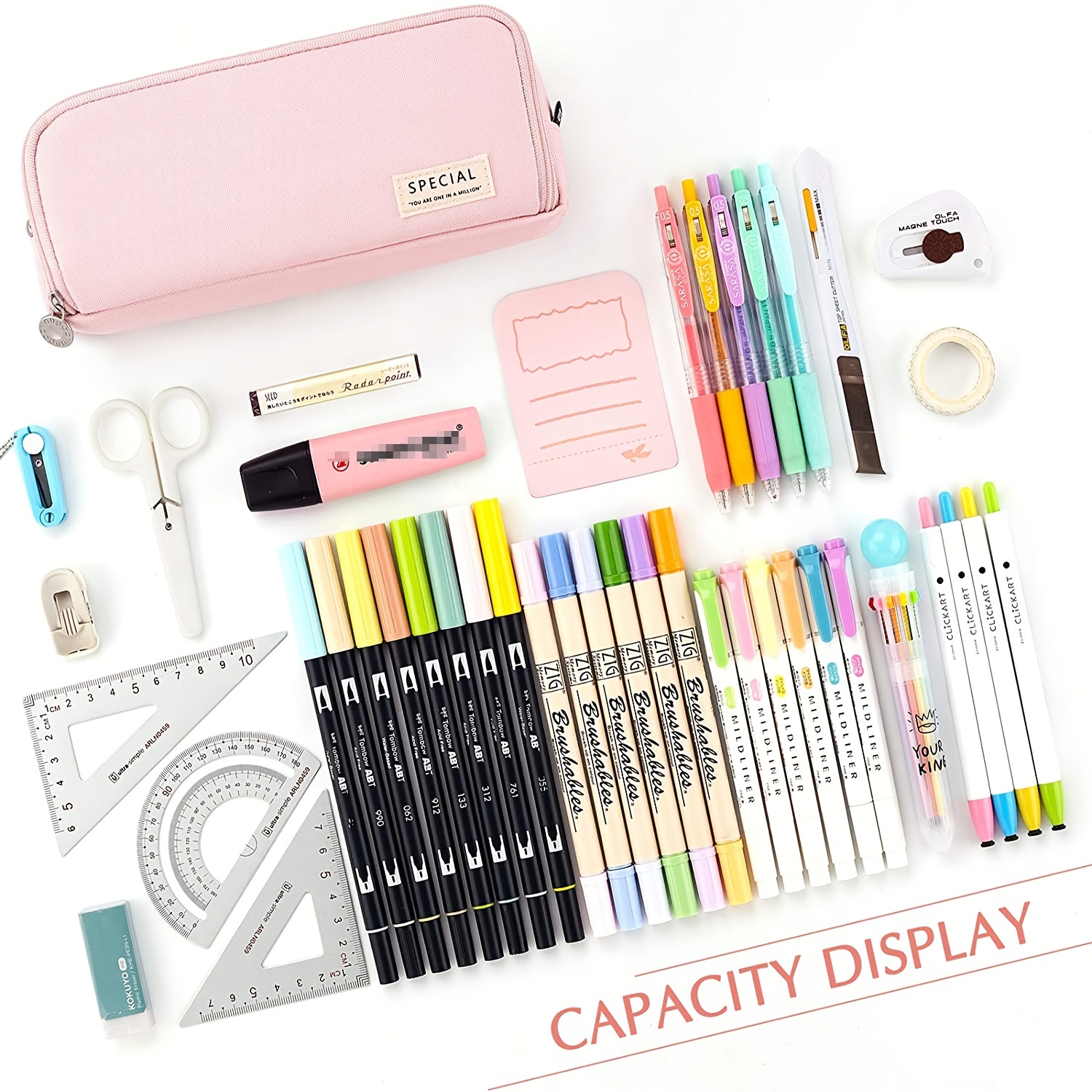 Pencil Case Large Capacity Pencil 3 Compartment Pouch Handheld Pen