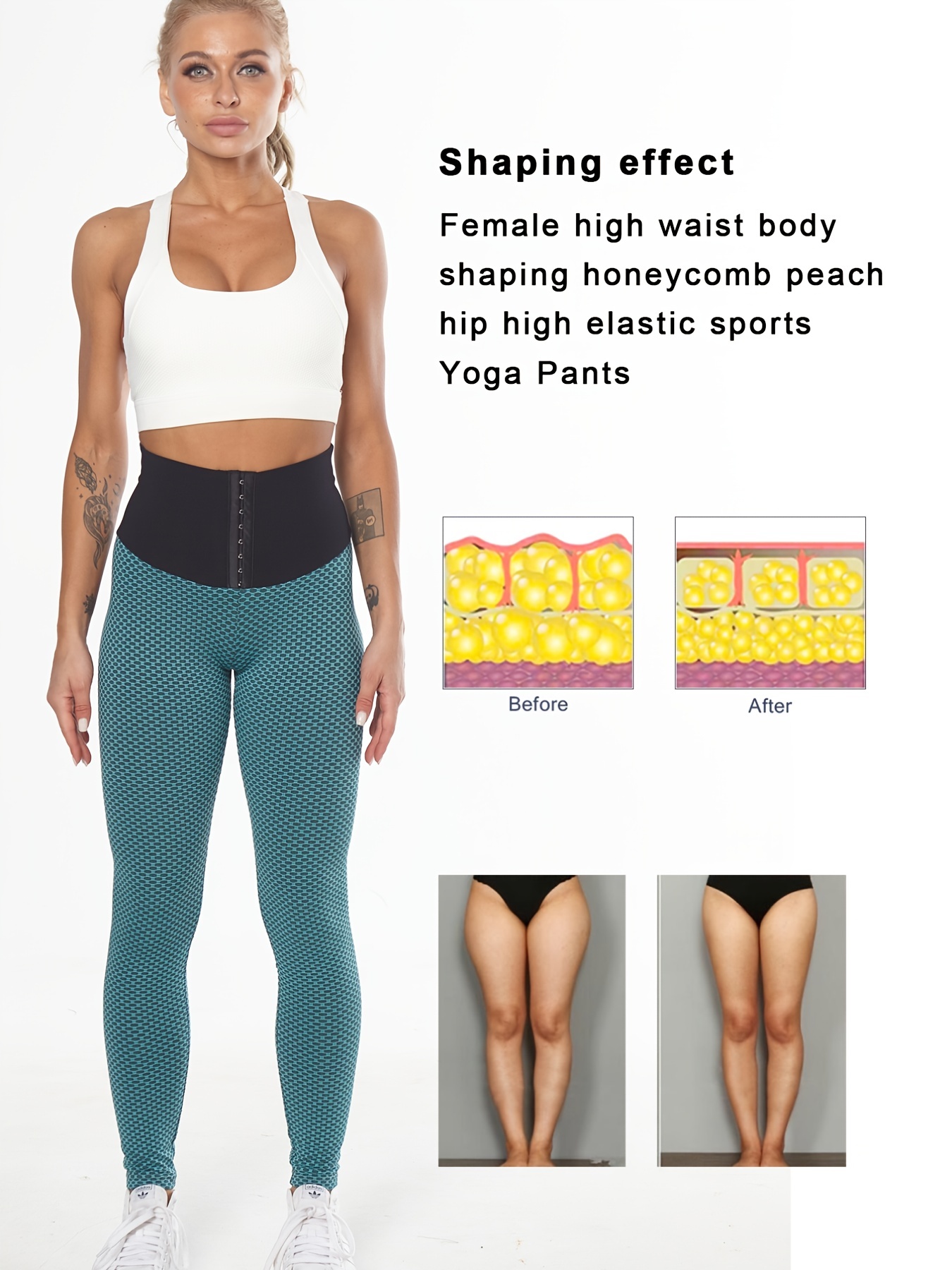 High Waist Honeycomb Yoga Leggings - Textured Corset Design for Women's  Fitness and Activewear