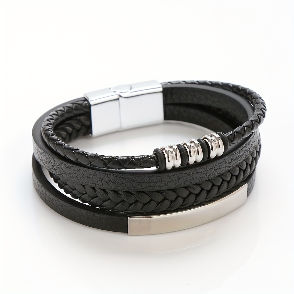 PU Leather Braided Layered Bracelet for Men