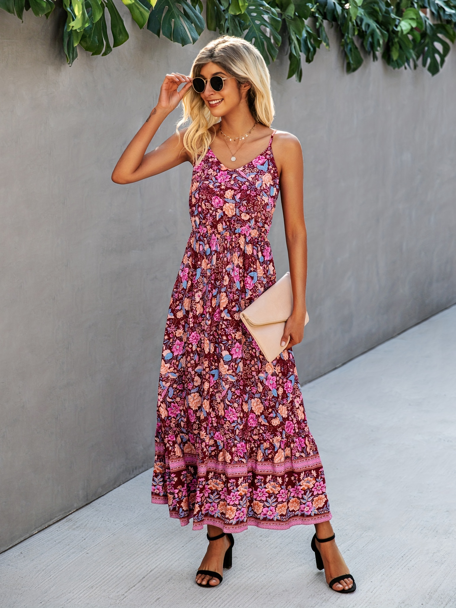 Floral Print Spaghetti Strap Boho Dress