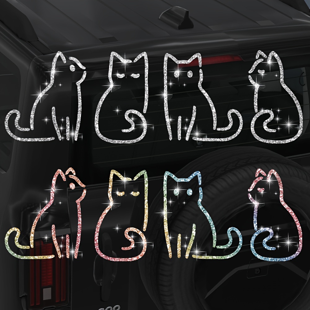 

Car Stickers, Cute Cats Shiny 4 Small Cat Animal, Car Window Glass, Motorcycle Vinyl Stickers, Cartoon Cat Car Bumper Tail Stickers