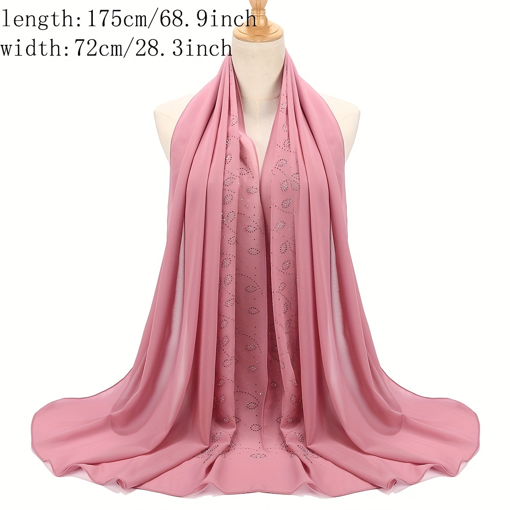 Chiffon Scarf Rhinestone Leaf Decor Hijab Classic Shawl