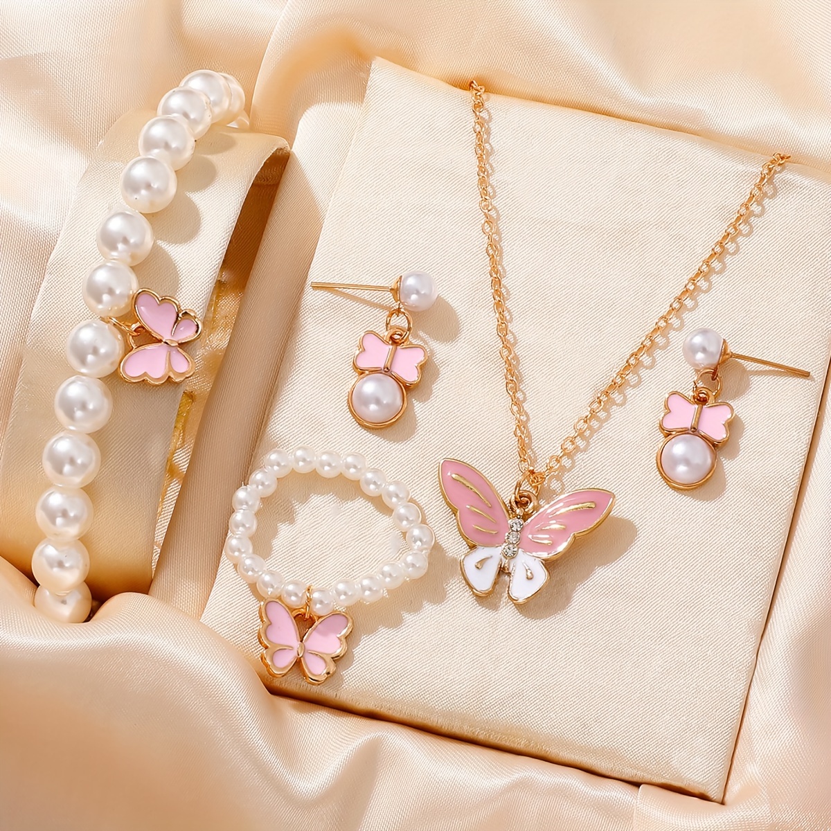 Earrings + Necklace + Bracelet Coquette Style Jewelry Set - Temu