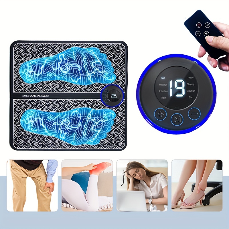 KEKOY EMS Foot Massager Pad with Romote Control, Electric USB Rechargeable  Foot Massage Mat with 8 Modes 19 Intensity Promote Blood Circulation