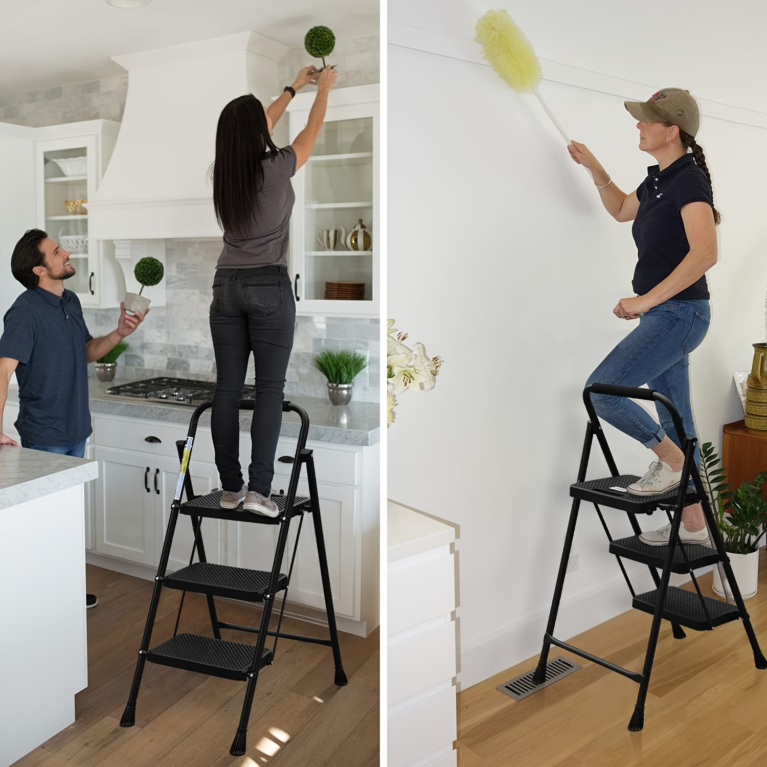  Escalera resistente de 3 escalones plegable de 3 escalones,  escalera de cocina para el hogar, color blanco : Hogar y Cocina