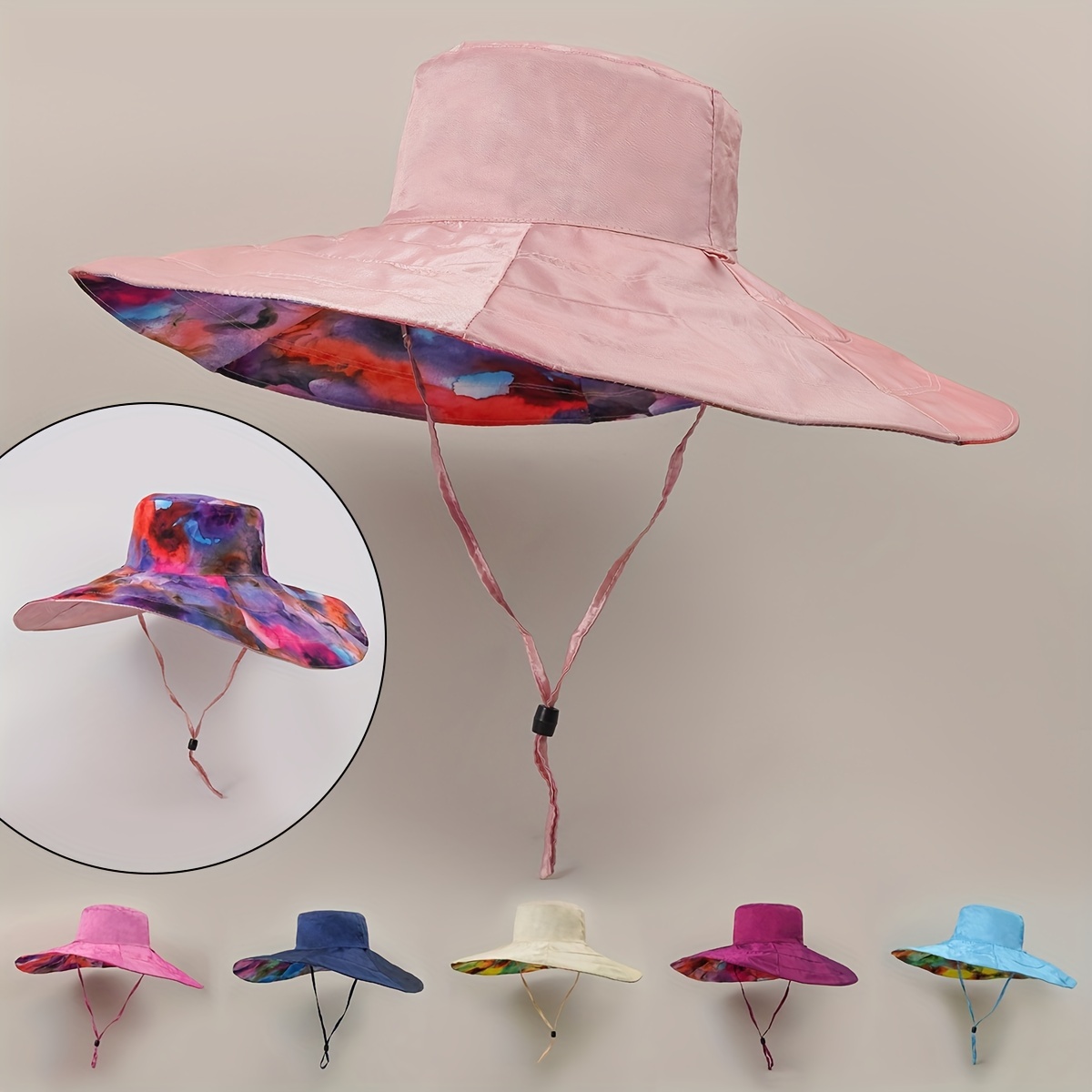 Tie Dye Print Reversible Sun Hat Wide Brim Drawstring Bucket - Temu