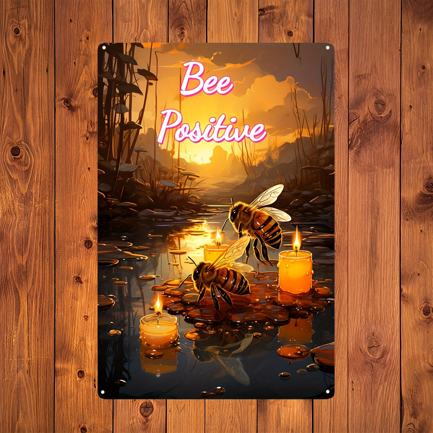 1pc, Honey Bee Knowledge Metal Tin Sign (12''x8'') , Funny