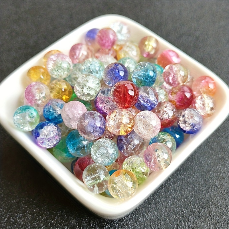 Ice Cracked Glitter Glass Round Loose Beads Diy Beaded - Temu