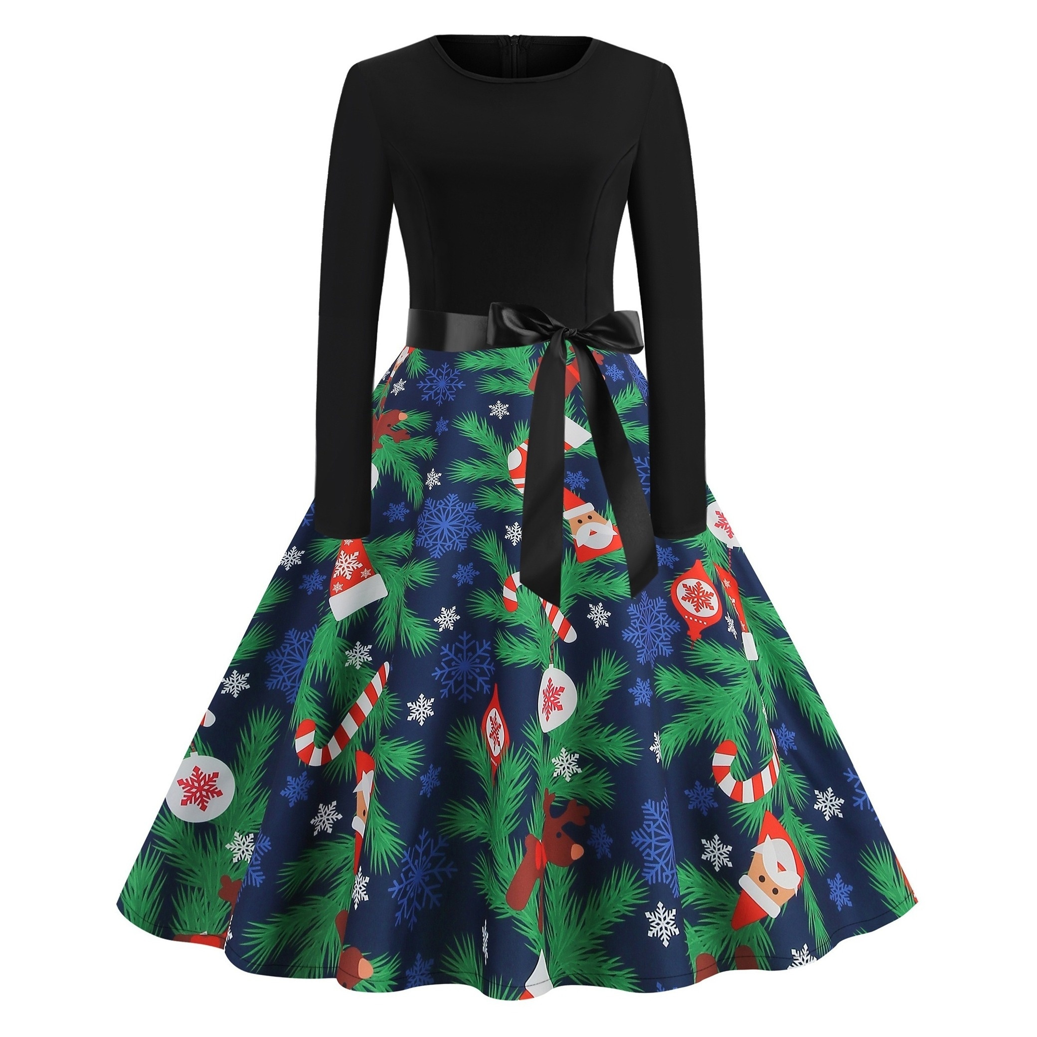 christmas candy santa print aline dress cute belted long Temu