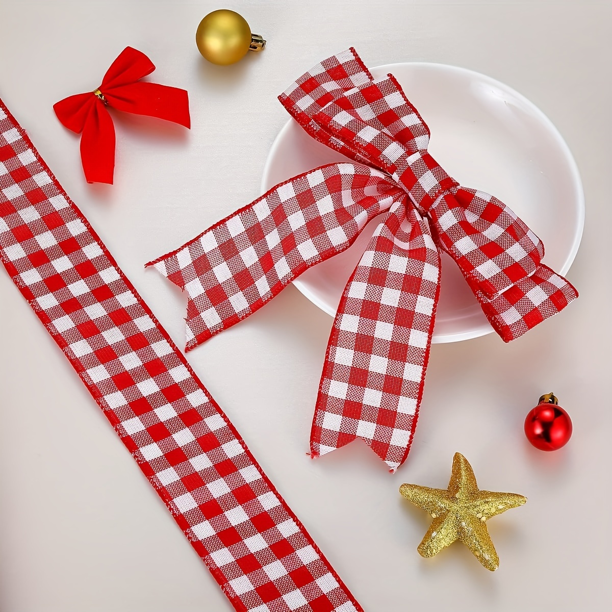 Wide Red And White Gingham Ribbon Plaid Ribbon Great For - Temu
