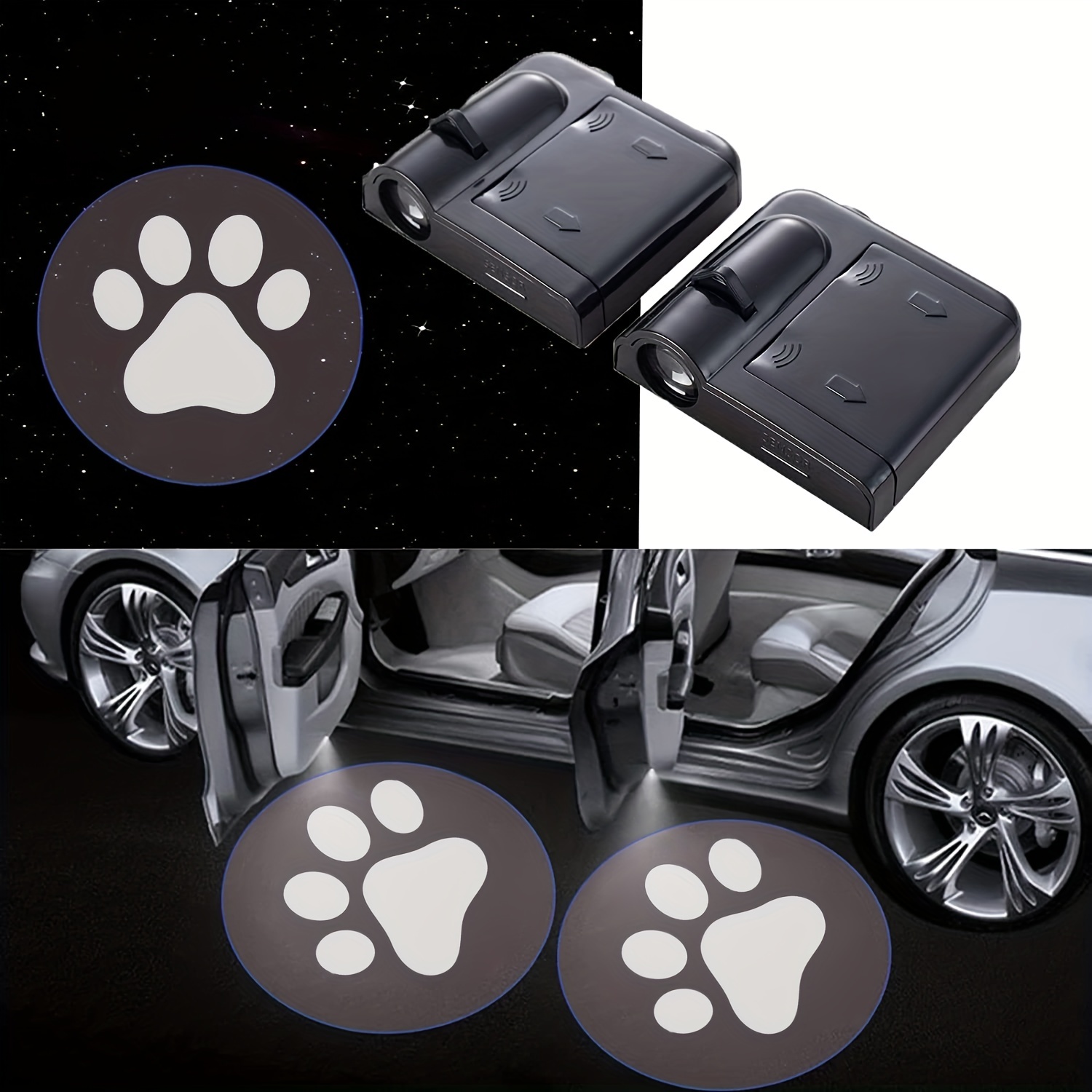 

2pcs Dog Paw Pattern Car Door Welcome Projector Led Shadow Light, Car Welcome Lights, Christmas Car Decoration, No Battery
