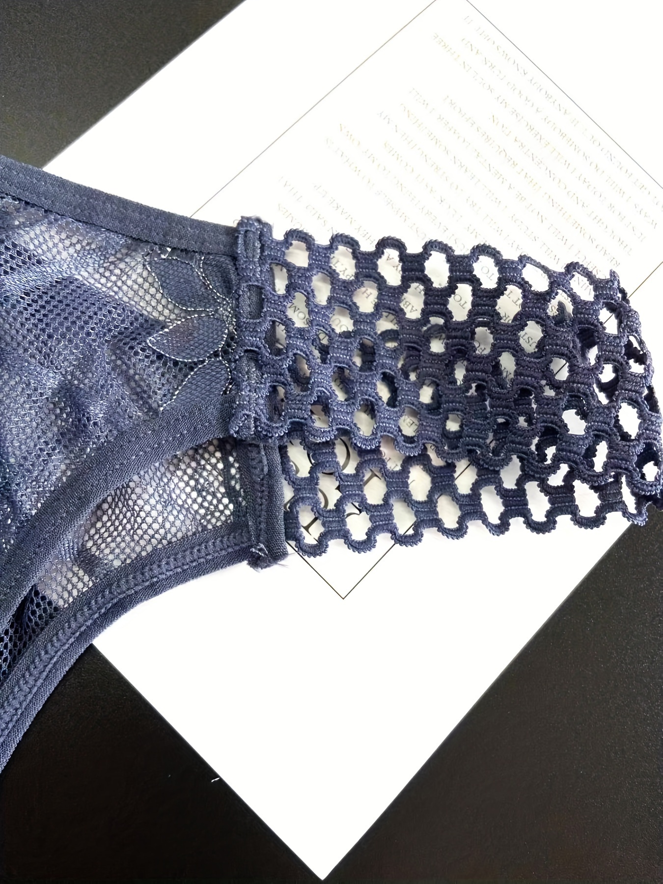 Lace Detail Mesh Thong Midnight Blue