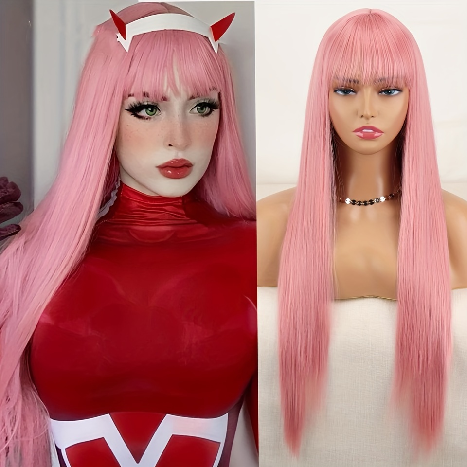 Cosplay Dress A Wig Long Straight Synthetic Wigs White Red Temu